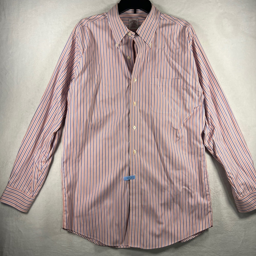 Brooks Brothers Mens XL Non Iron Button Down Shirt Red Blue Stripe Long‎ Sleeve